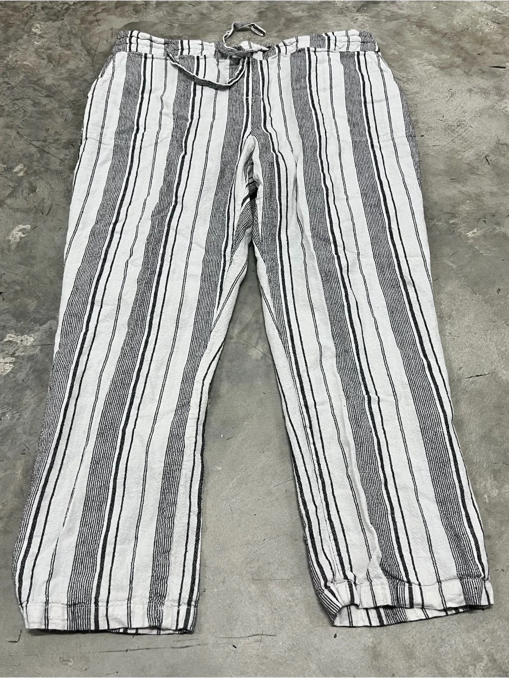 Per Se Women’s Striped Drawstring Pants Size XL Linen Blend Casual Relaxed Fit